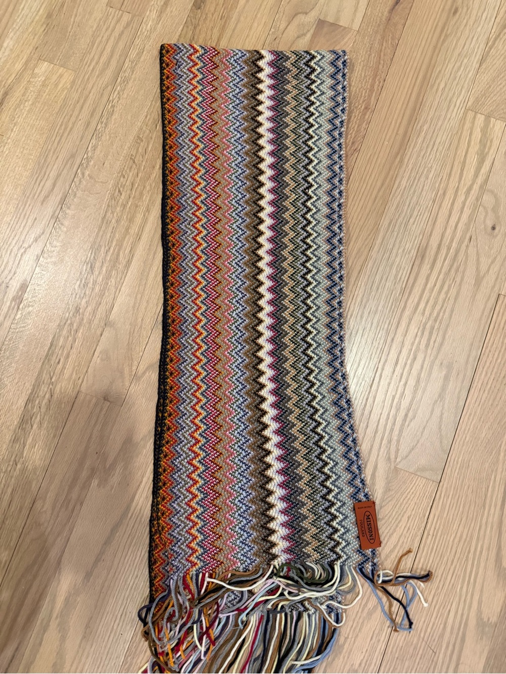 Colorful Chevron Knit Scarf with Fringe